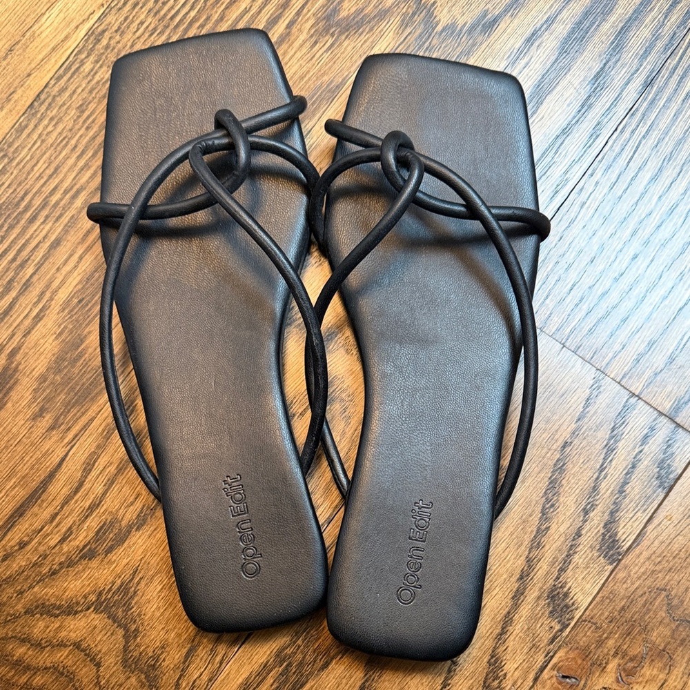 Open Edit Black Strappy Sandals